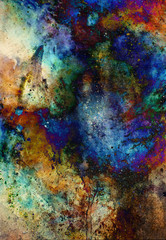 Poster - Watercolor abstract painting and computer collage. Color background with spots.