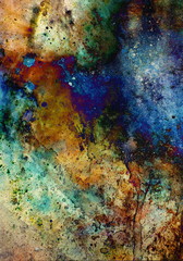 Poster - Watercolor abstract painting and computer collage. Color background with spots.