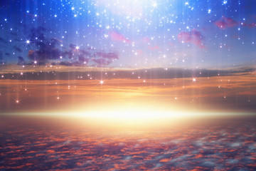 Wall Mural - bright light from heaven, stars fall from skies