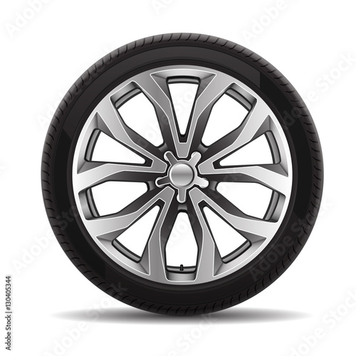 Fotografía Car tire radial wheel metal alloy on isolated background vector illustration