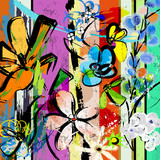 abstract background composition with flowers, with strokes, grungy