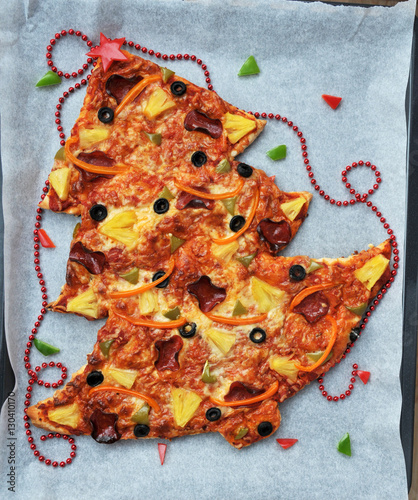 Christmas Tree Shaped Pizza With Pepperoni Pineapple Paprika Cheese And Olives On White Baking Paper And Wooden Table Top View Flat Lay Stock Photo Adobe Stock See more ideas about transportation design, automotive design, car design. adobe stock