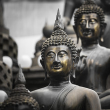 Row Of Buddha Statues At Ganagarama Temple, Colombo, Sri Lanka.