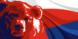 Angry bear against and Russian flag