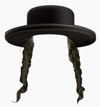 Black  Hair Sidelocks . Mask Wig Jew Hassid In Hat .
