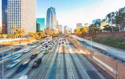 Fotografie, Obraz View of Los Angeles highway rush hour traffic
