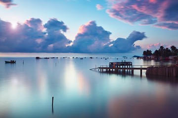 Poster - Fishing village at the sunrise