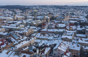Wall Mural - Winter view on the downtown in Lviv, Ukraine.