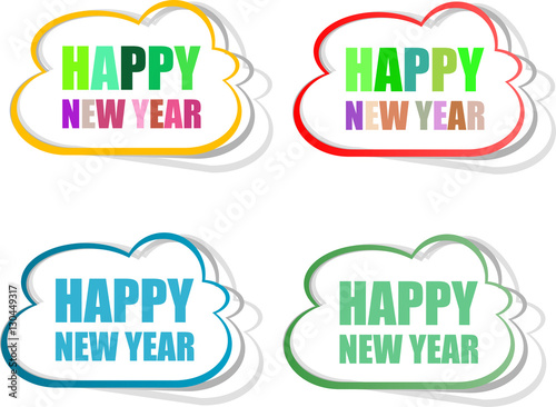 "happy new year!" stickers Happy New Year stickers set isolated on white Stock Illustration
