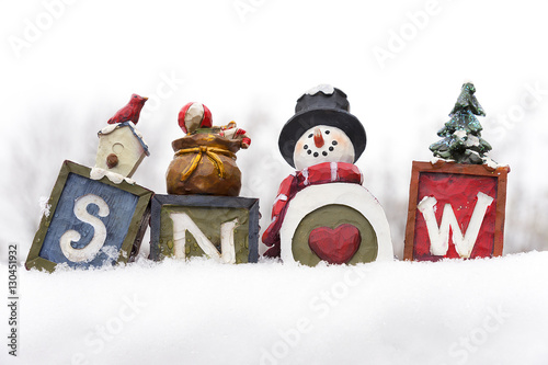 Decorative Vintage Blocks That Spell Snow Sitting Atop A Snow Ba
