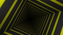 Yellow Striped Infinity Box (60fps). Abstract Background Moving Through A Black And Yellow Striped Tunnel Creating A Feeling Of Anxiety.