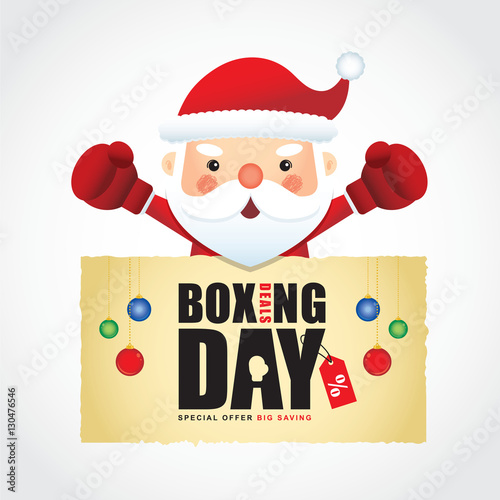 Happy Boxing Day. Cute santa claus wearing boxing gloves with boxing