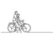 continuous line drawing of couple riding on bicycle