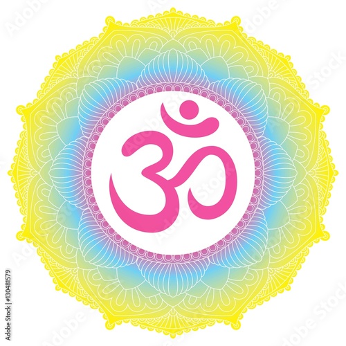 Photo Mandala ornament with Om Aum symbol. Vintage decorative elements.