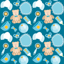 Cute Blue Baby Boy Seamless Pattern