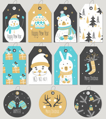 Wall Mural - set of merry christmas and new year gift tags and cards. vector illustration