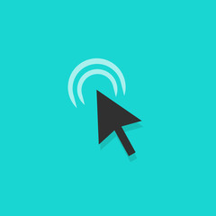 Poster - Mouse arrow click action vector icon, black color cursor clicking symbol with shadow, pointer arrow isolated on blue background