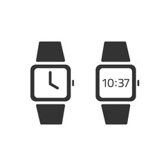 Poster - Watch icon vector isolated flat simple style, black and white wristwatches set, digital and automatic hand watch pictogram