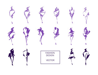  Set of fashion logos hand drawn. Vector fashion illustration.Colorful  sketches isolated.