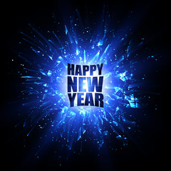 Wall Mural - Happy New Year Card. Blue vector explosion. Abstract background