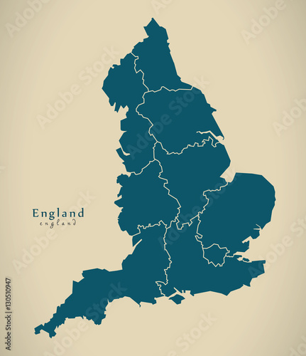 Fotomural Modern Map - England with counties UK Illustration