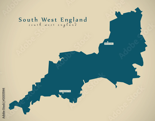 Fotografía Modern Map - South West England UK Illustration