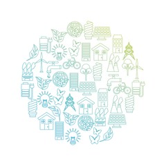  green idea and ecology icons on circle shape over white background. colorful design. vector illustration