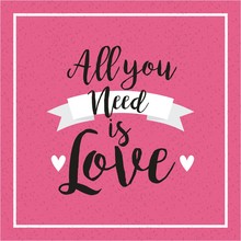 All You Need Is Love Card With Hearts And Ribbon Icon. Colorful Design. Vector Illustration