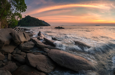 Photographer on the rock, Seascape, sunset, Thailand