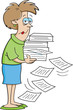 Cartoon illustration of a lady with an armful of papers.