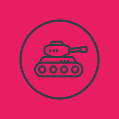 Poster - battle tank line icon in circle, armoured fighting vehicle, vector illustration