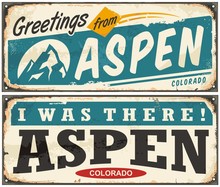 Aspen Colorado Retro Metal Sign Set With Popular Winter Vacation Destination