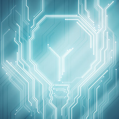 Leinwandbilder - Background conceptual image of digital chip lightbulb on blue