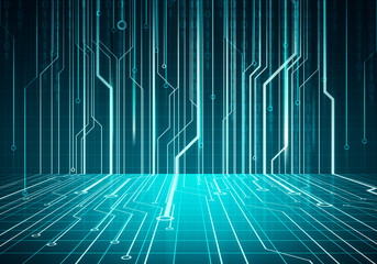 Leinwandbilder - Digital conceptual image circuit microchip on blue wall