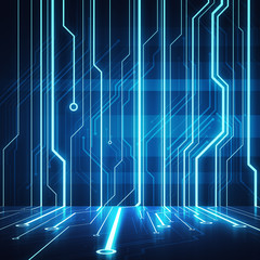 Leinwandbilder - Digital conceptual image circuit microchip on blue wall