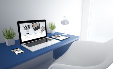 Poster - blue responsive studio with we design devices