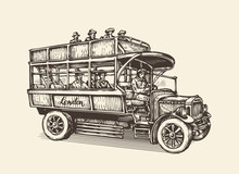 London City Bus. Vintage Sketch Vector Illustration