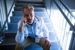 © WavebreakMediaMicro - Portrait of sad doctor sitting on staircase