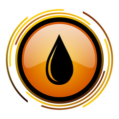 Poster - Oil sign vector icon. Modern design round orange button isolated on white square background for web and application designers in eps10.