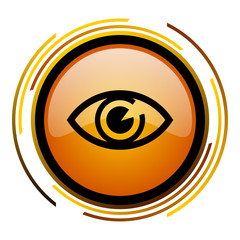 Poster - Eye sign vector icon. Modern design round orange button isolated on white square background for web and application designers in eps10.