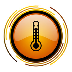 Poster - Thermometer sign vector icon. Modern design round orange button isolated on white square background for web and application designers in eps10.