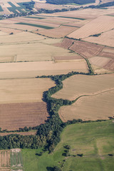 aerial view of green harvest fields