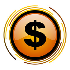 Aufkleber - USA dollar sign vector icon. Modern design round orange button isolated on white square background for web and application designers in eps10.