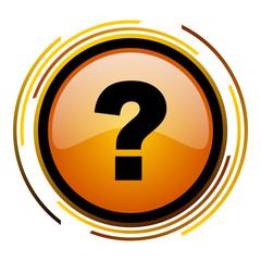 Poster - Question mark orange glossy web vector icon.