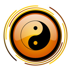 Poster - Ying Yang orange glossy web vector icon.