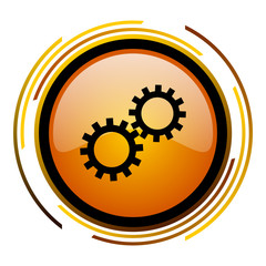 Aufkleber - Gears orange glossy web vector icon.