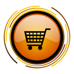 Fototapete - Shopping cart orange glossy web vector icon.