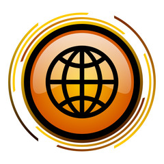 Poster - Planet earth orange glossy web vector icon.