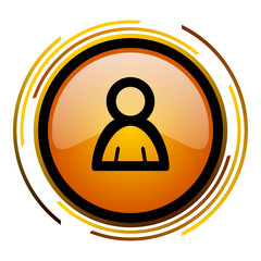 Poster - Person orange glossy web vector icon.