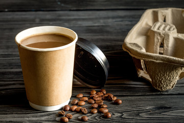 coffee cup take away at wooden background